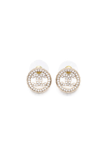 CHANEL Crystal CC Gold Round Earrings