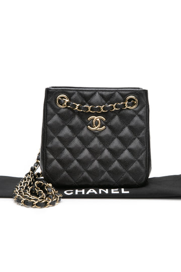 CHANEL 22S Caviar Quilted Black Mini Bucket CroESbody Bag