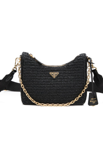 PRADA Black Re-Edition 2005 Raffia CroESbody Bag