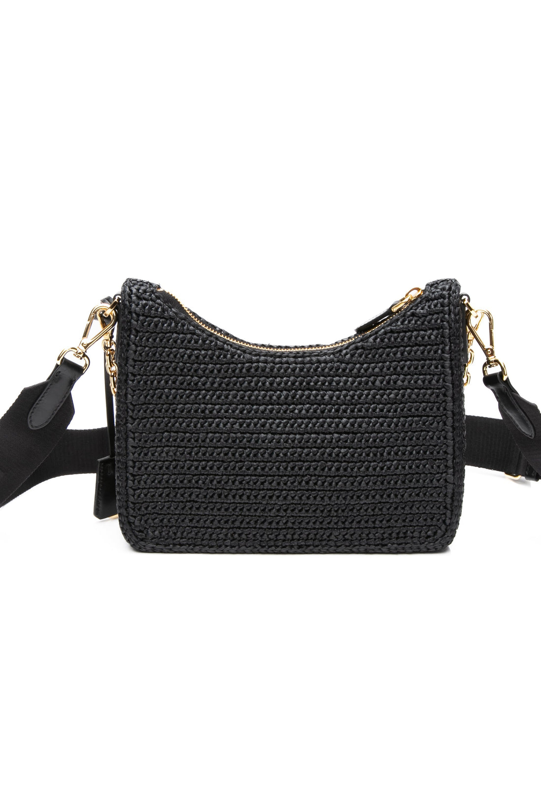 PRADA Black Re-Edition 2005 Raffia CroESbody Bag