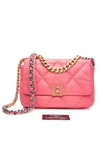 CHANEL Pink Goatskin Quilted Medium Chanel 19 Flap Bag