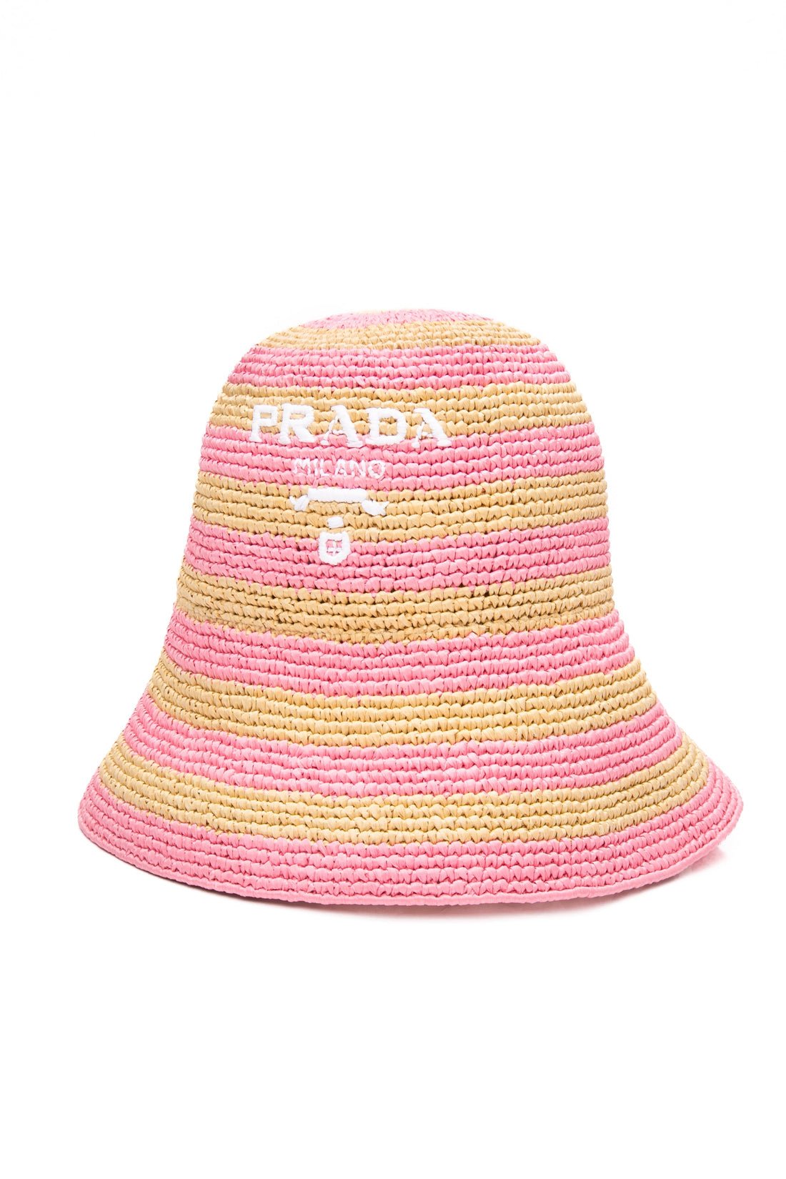 PRADA Pink Logo Embroidered Crochet Bucket Hat (New)