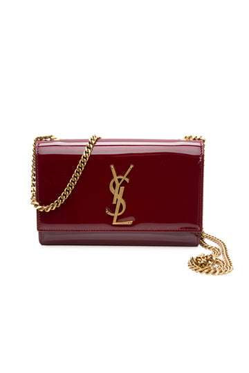 SAINT LAURENT Burgundy Patent Leather Kate Small Chain CroESbody Bag