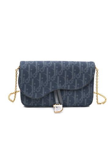 DIOR Blue Dior Saddle Wallet on Chain CroESbody Bag (NEW)