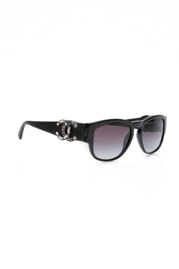 CHANEL Black Acetate Lambskin Crystal Baguette Chain CC Sunglasses (New)