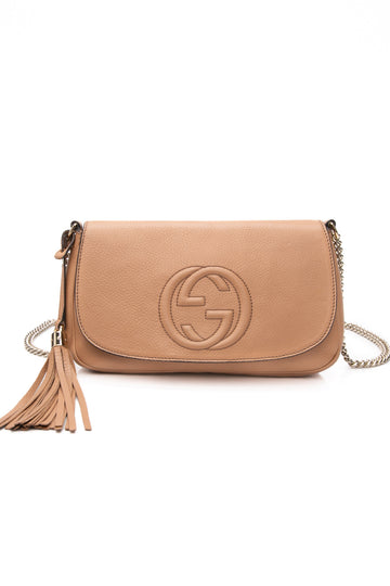 GUCCI Camelia Pebbled Calfskin Medium Soho Flap CroESbody Bag