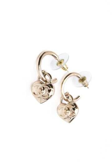 CHANEL Metal CC Heart Turnlock Drop Gold Earrings