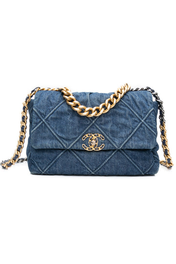 CHANEL Blue Denim Quilted Medium Chanel 19 CroESbody Bag