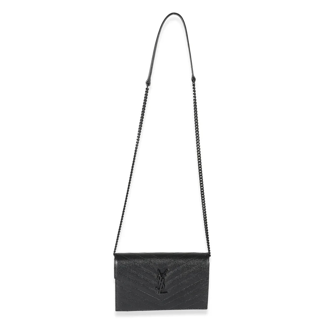 SAINT LAURENT - Black Matelassé Grain De Poudre Cassandre Envelope Chain Wallet