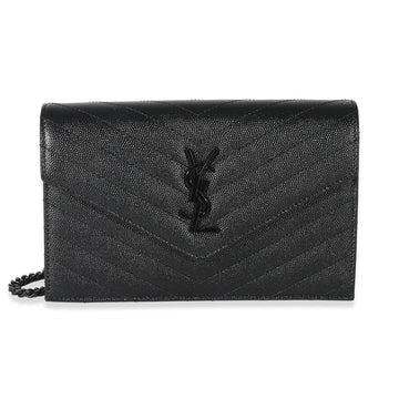 SAINT LAURENT - Black Matelassé Grain De Poudre Cassandre Envelope Chain Wallet