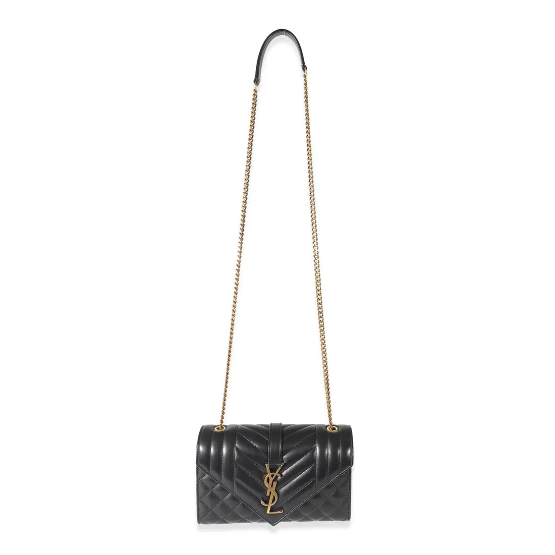 SAINT LAURENT - Black Lambskin Mixed Matelasse Triquilt Small Envelope Bag