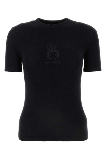 Balenciaga Women Black Terry Fabric T-Shirt