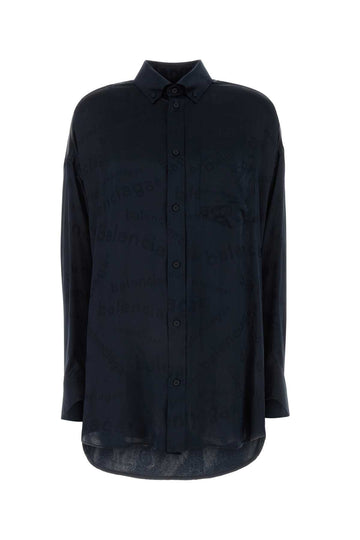 Balenciaga Women Midnight Blue Silk Oversize Shirt