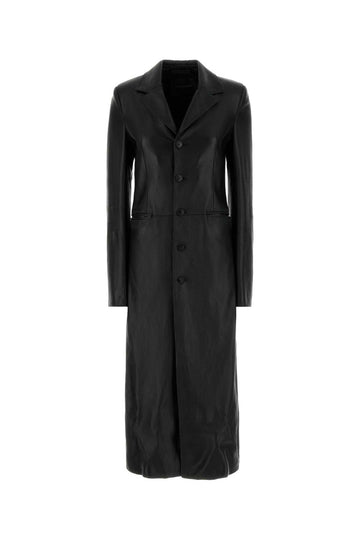 Balenciaga Women Black Leather Coat