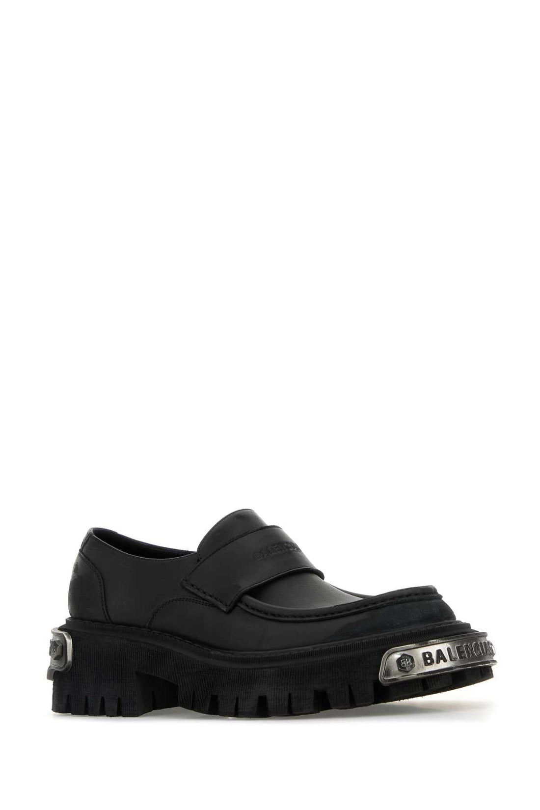 Balenciaga Women Black Leather Tractor Loafers