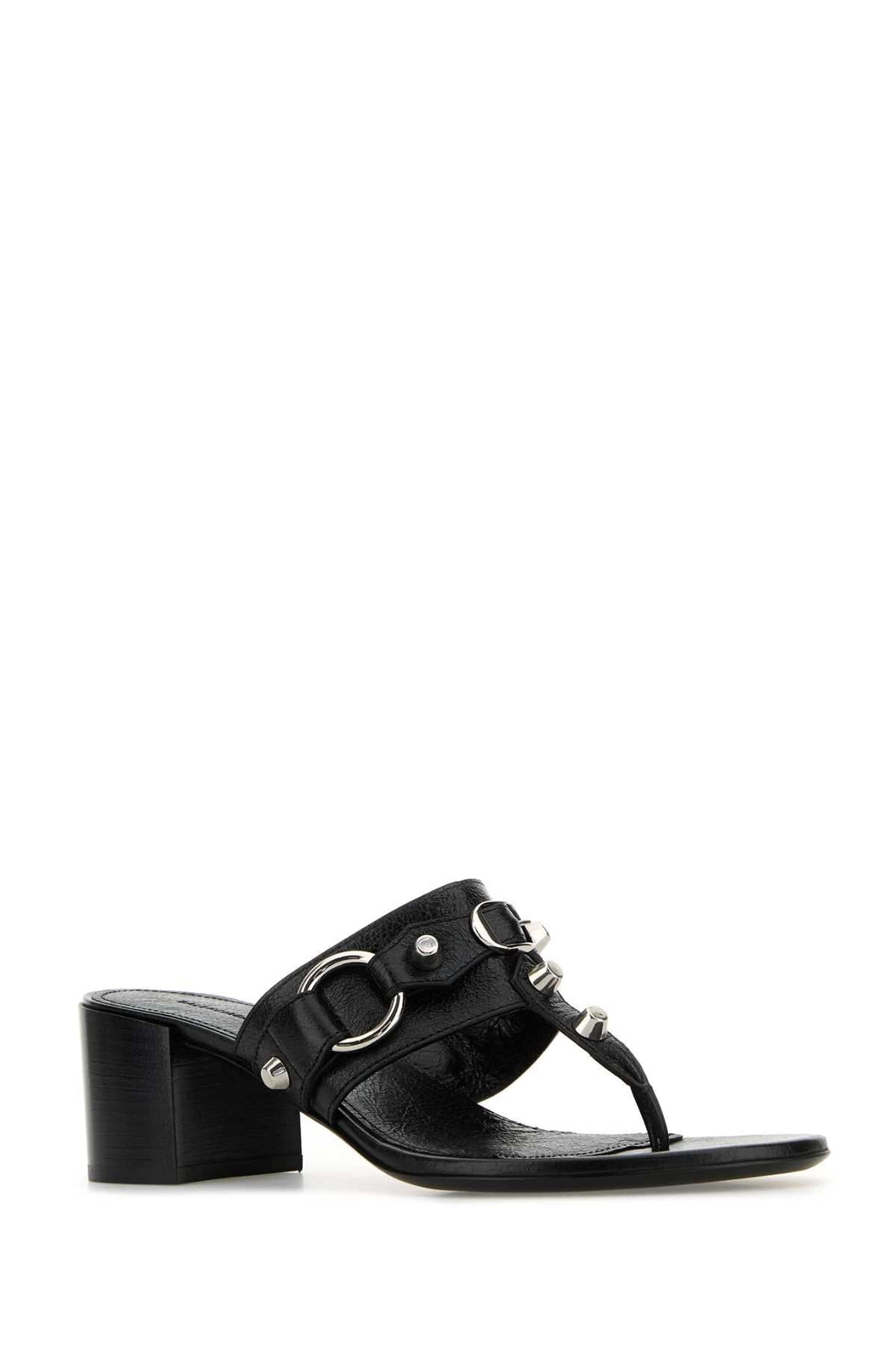 Balenciaga Women Black Leather City Thong Mules