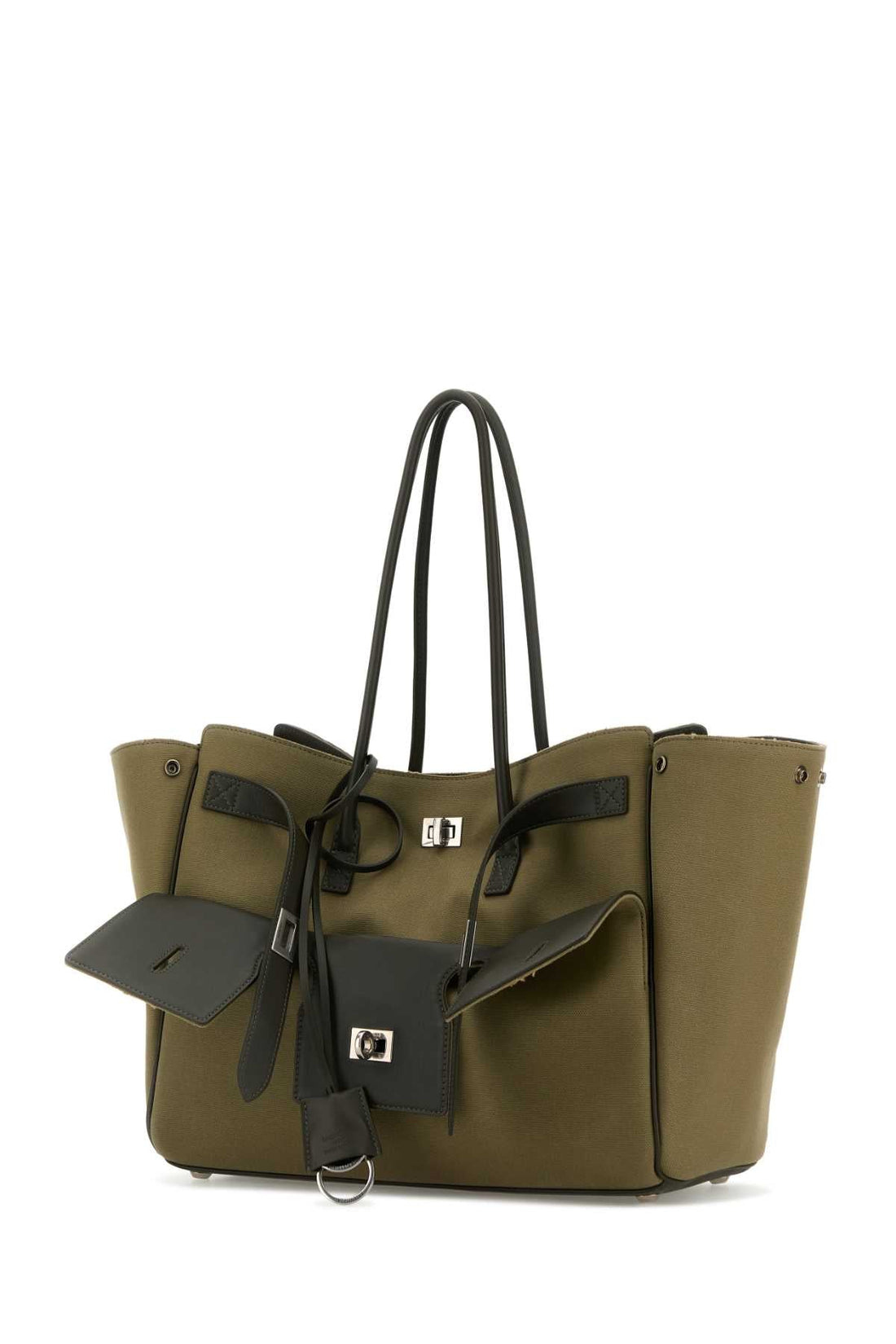 Balenciaga Women Army Green Canvas Medium Carry All Bel Air Handbag