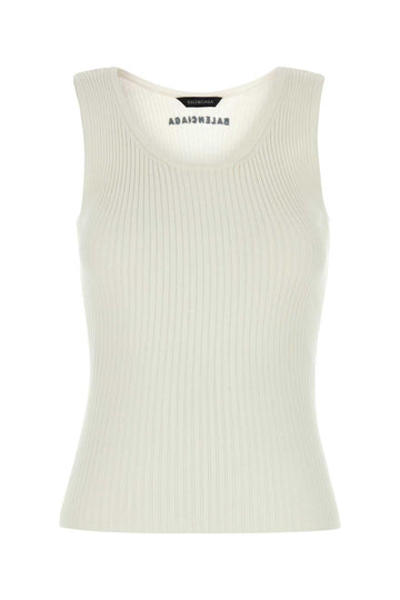 Balenciaga Women White Stretch Wool Blend Tank Top