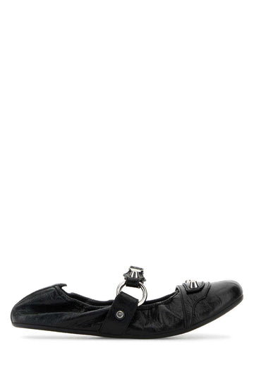 Balenciaga Women Black Leather City Ballerinas
