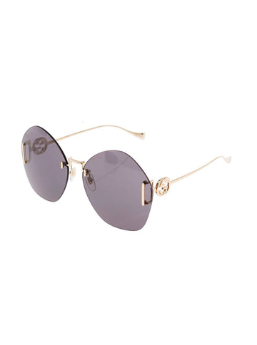 Gucci Women Geometric-Frame Sunglasses In Gold-Tone Metal With Gey Lens Gucci Woman