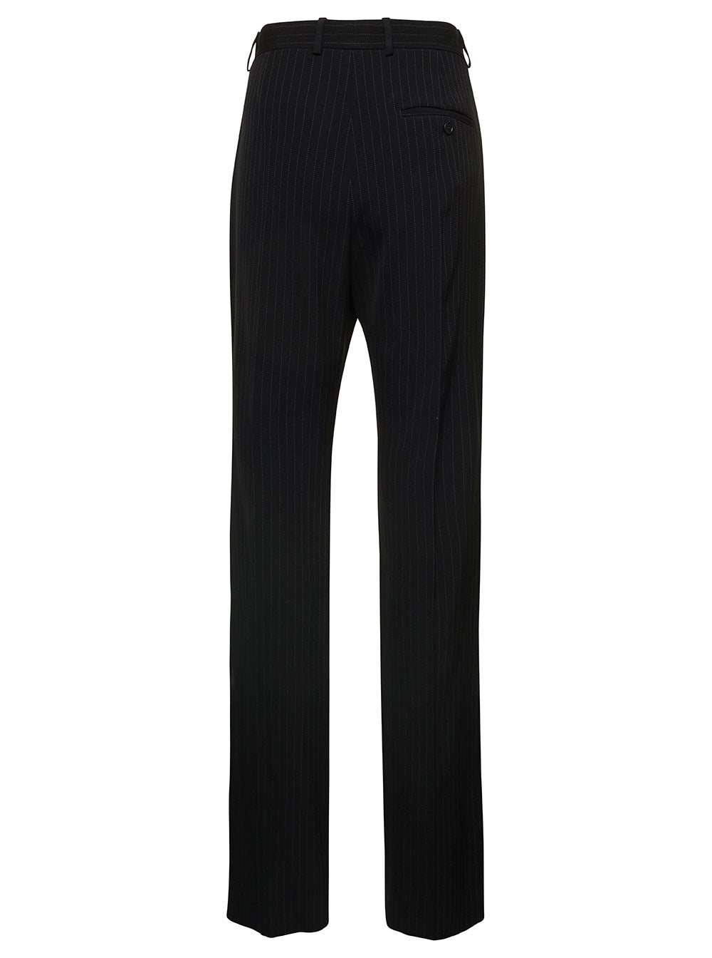 Balenciaga Women Long Black Pinstripedtrousers With Button And Zip Closure In Wool Woman