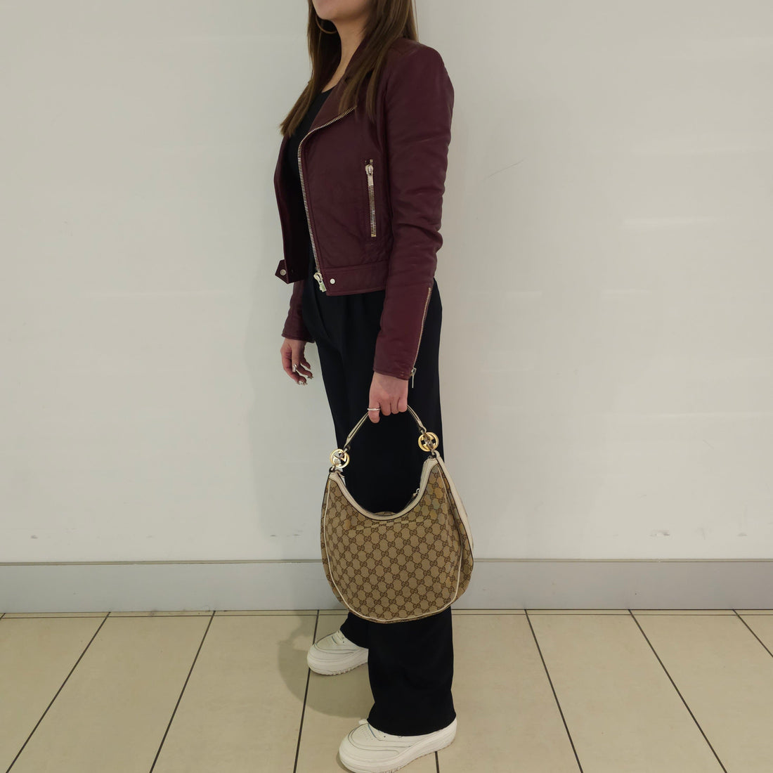 Gucci Brown GG Canvas Twins Shoulder Bag White Beige TWS