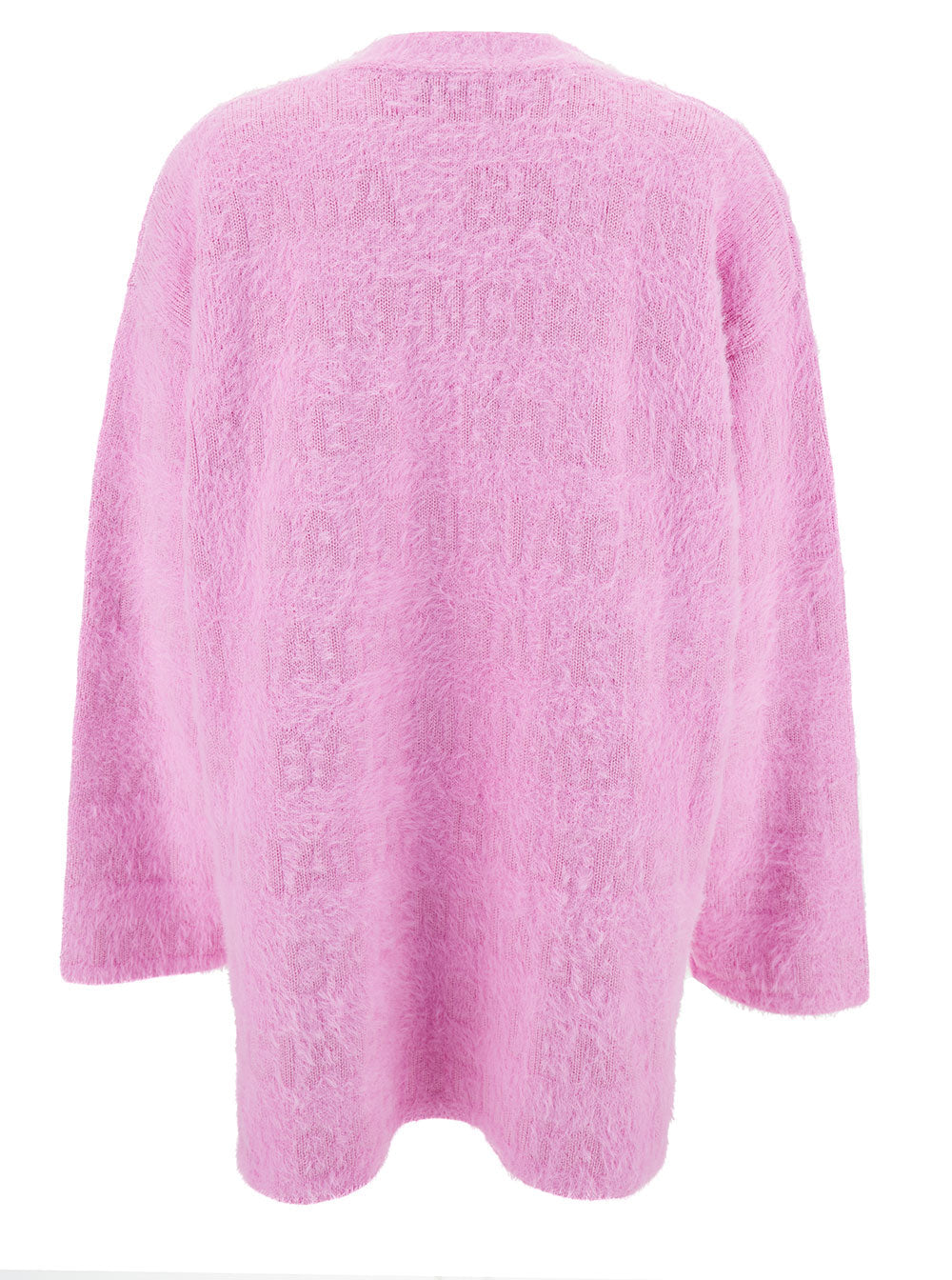 Balenciaga Women Pink Cardigan With All-Over Logo Motif In Wool Blend Woman