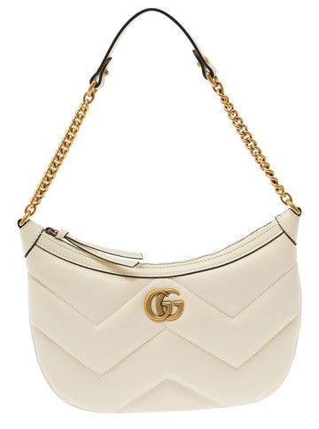 Gucci Women 'Small Gg Marmont' White Shoulder Bag In Matelassé Leather With Chevron Motif Woman