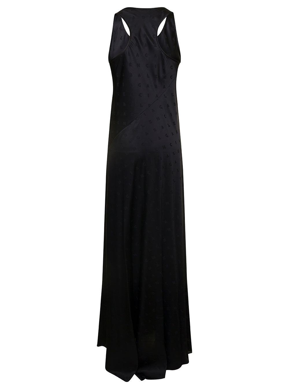 Balenciaga Women Black Long Evening Dress With Logo Motif All-Over In Viscose Woman