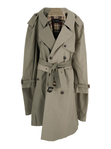 Balenciaga Women 'Double Sleeve' Beige Trench Coat With Extra Pair Of Sleeves In Cotton Woman