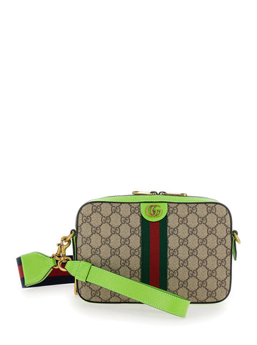 Gucci Men 'Small Ophidia Gg' Beige And Ebony Crossbody Bag With Web Detail In Gg Supreme Canvas Man