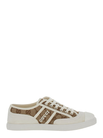 Gucci Women Beige And White Skeakers With Logo Detail In Gg Supreme Canvas Woman