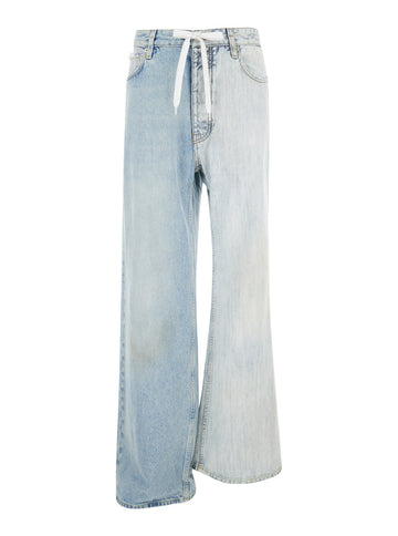 Balenciaga Women 'Fifty-Fifty' Light Blue Jeans With Asymmetric Legs In Denim Women