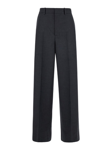 Gucci Women Grey Pants With Logo Lettering Detail On The Waist In Wool Woman