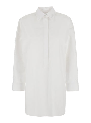 Gucci Women White Shirt With Classic Collar And Logo Lettering On The Collar In Cotton Woman