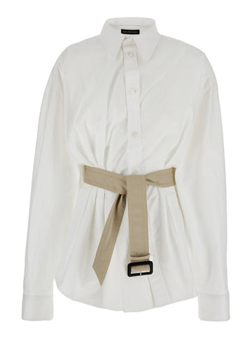 Balenciaga Women White Shirt With Pointed Collar And Adjustable Belt In Cotton Woman