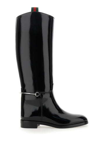 Gucci Women 'Michelangelo' Knee-High Boots With Web Detail And Horsebit In Patent Leather Woman