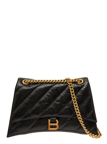 Balenciaga Women 'Crush Media' Black Quilted Cross Body Bag In Leather Woman
