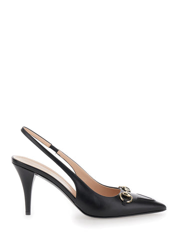 Gucci Women 'Erin' Black Slingback Pumps With Horsebit Detail In Leather Woman