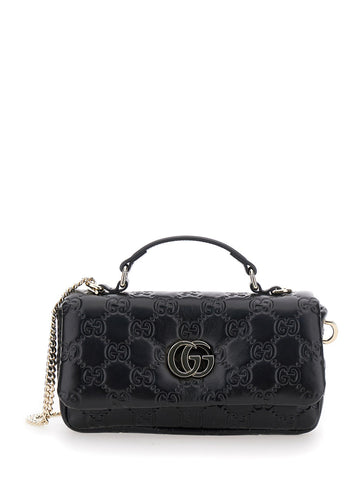 Gucci Women 'Gg Milano' Black Crossbody Bag With Removable Chain-Link Shoulder Strap And Double G Logo Plaque On The Front In Gg Canvas Woman