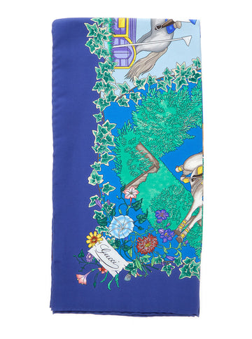 Gucci Women Blue Scarf With All-Over Print And Logo Detail In Silk Woman