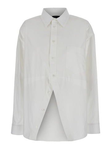 Balenciaga Women White Shirt With Pointed Collar And Front Slit In Cotton Woman
