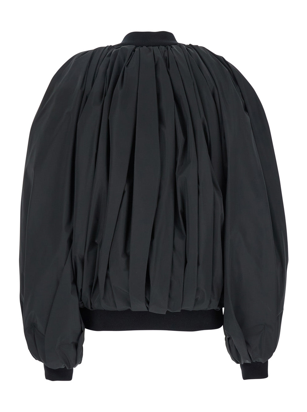 Balenciaga Women Black Bomber Draped Jacket With Elastic Rear Hem In Tech Fabric Woman