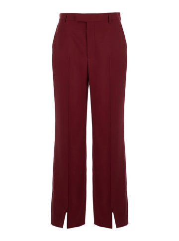 Gucci Women Bordeaux Tailored Pants With Slits On The Edges And Embroidered Lettering Logo On The Back In Wool Woman