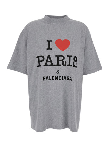 Balenciaga Women Grey Crewneck T-Shirt With Maxi Logo Print On The Front In Cotton Woman