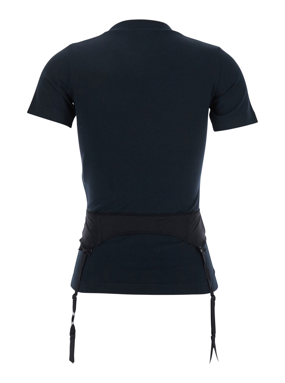 Balenciaga Women Black Crewneck T-Shirt With Underwear Detail On The Waist In Cotton Woman