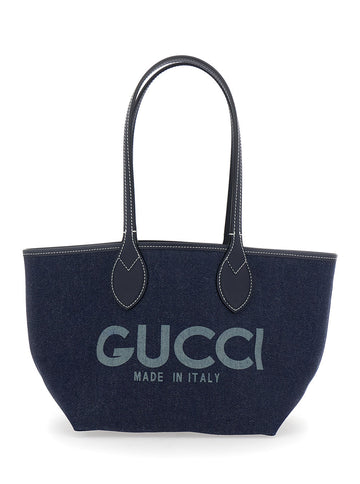 Gucci Women 'Totissima' Blue Reversible Shoulder Bag With Logo Lettering On The Front In Denim Woman
