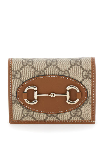 Gucci Women Beige Wallet With Metal Buckle On The Front And All-Over Gg Motif In Fabric Woman