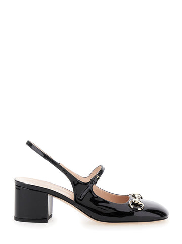 Gucci Women 'Lady Horsebit' Black Pumps With Horsebit Detail And Block Heel In Patent Leather Woman