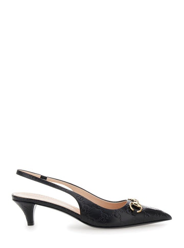 Gucci Women 'Erin' Black Décolleté With Clamp And All-Over Gg Motif In Leather Woman